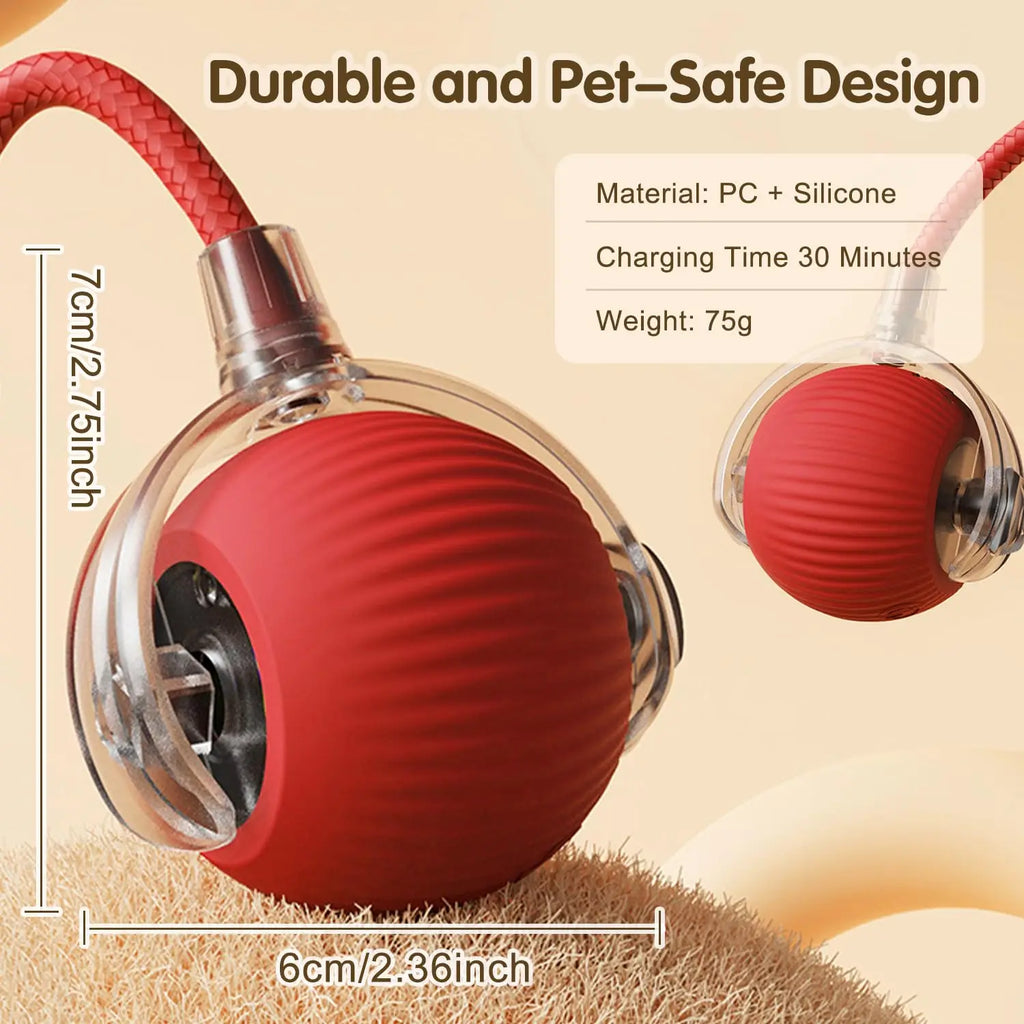 Rechargeable Interactive Cat Ball Toy — Automatic Rolling Smart Toy with Tail, LED & Obstacle Avoidance