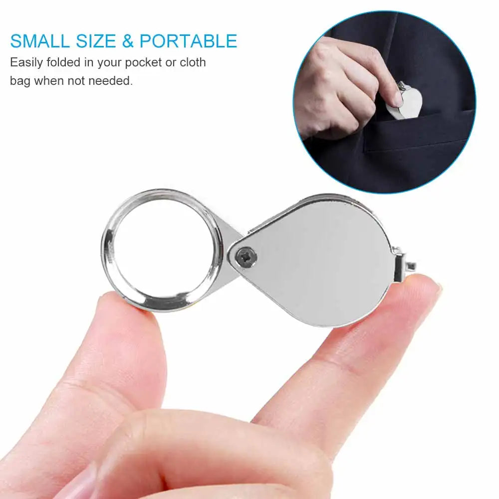 10x 20x 30x Pocket Folding Jewelry Loupe Magnifier Mini Triplet Glass Lens for Jewelry, Coins & Stamps