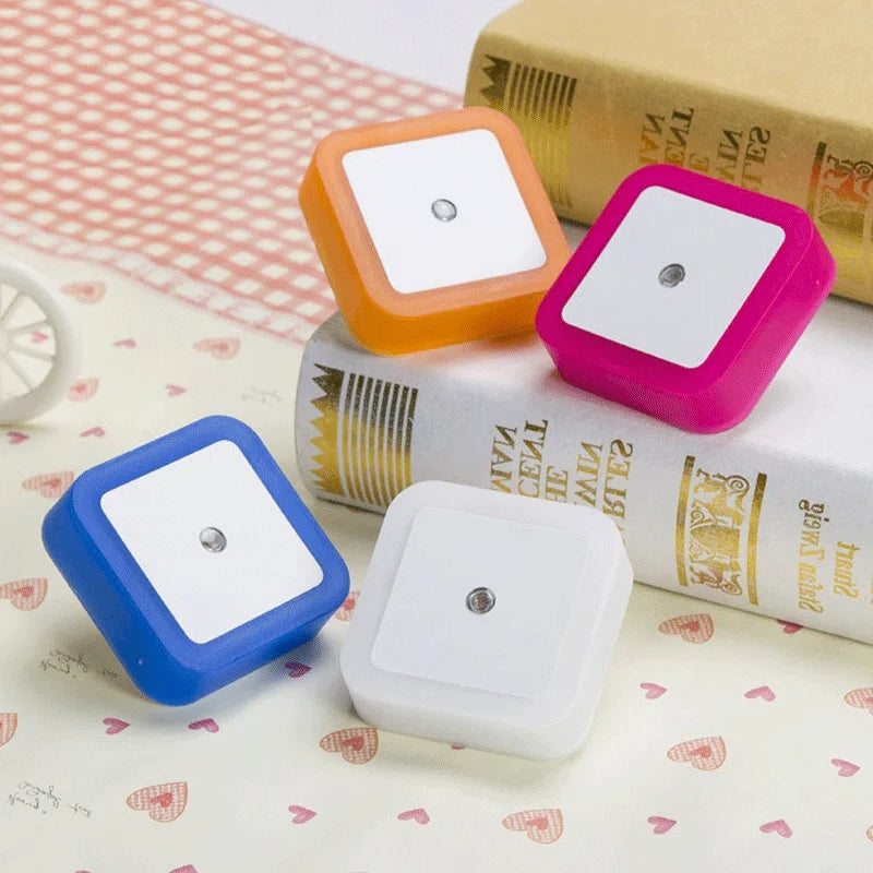 Mini LED Plug-in Night Light with Light Sensor – Square Nightlamp for Kids Bedroom Bedside Corridor (EU/US/UK, 110-240V)