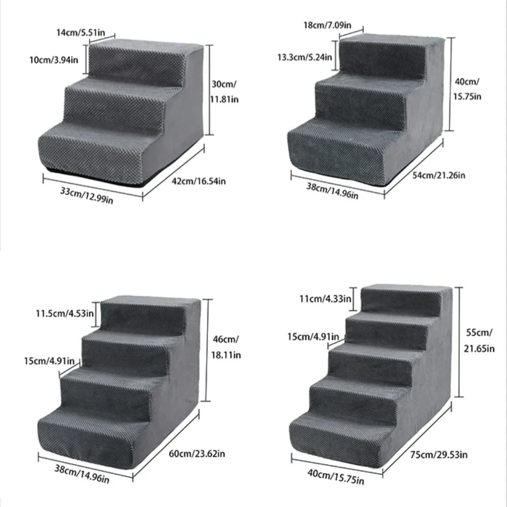 4-5-Step Memory Foam Dog & Cat Stairs with Removable Washable Cover – Pet Ramp Ladder