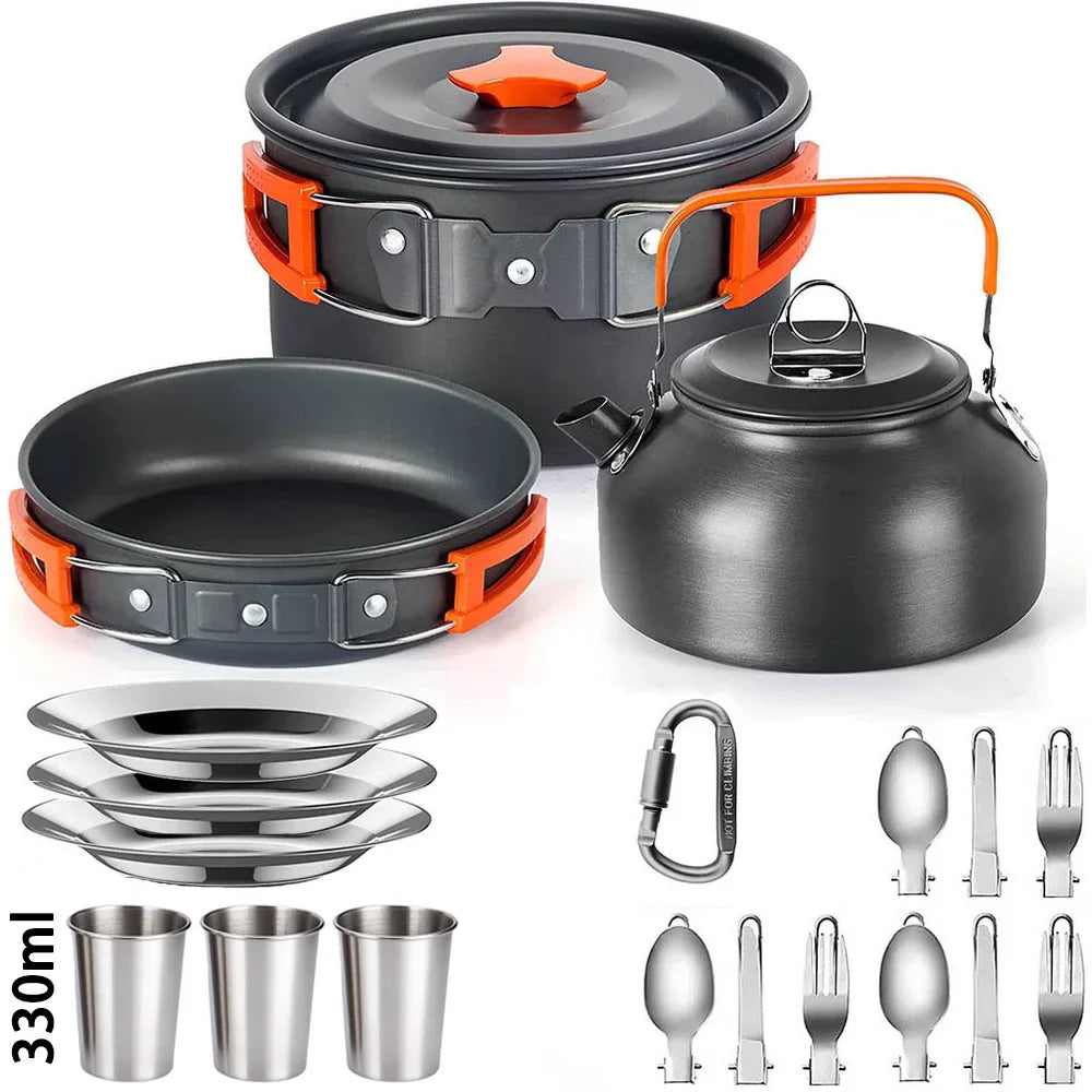 Lightweight Aluminum Camping Cookware Set – Nonstick Pot & Pan for 2-4 People with Mesh Carry Bag