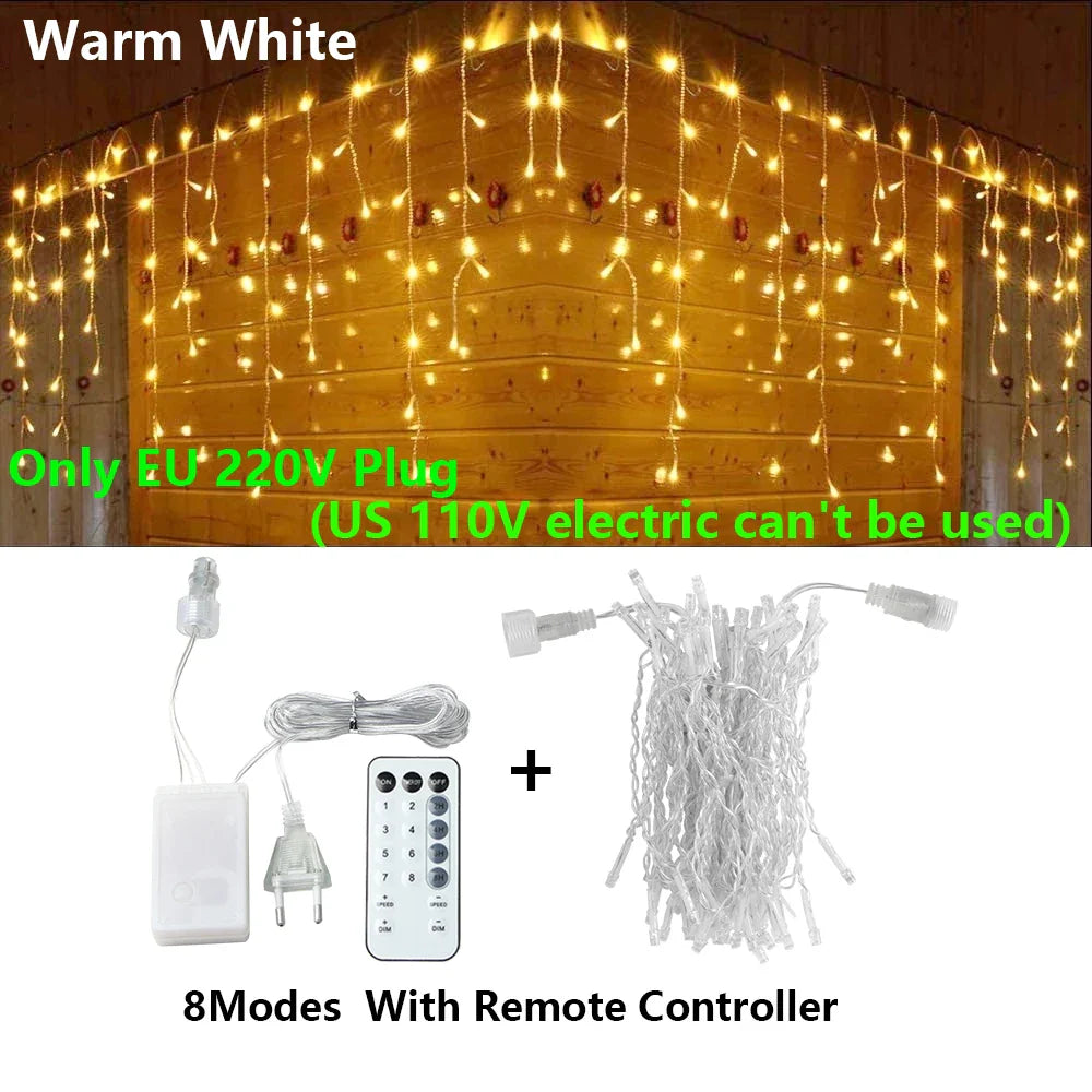 LED Icicle Curtain Fairy String Lights 3.5-40M (11.5-131ft) Remote Waterproof Outdoor Indoor Christmas Wedding Decor