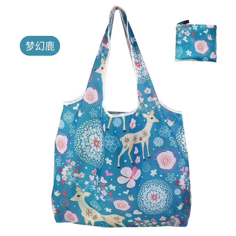 Large Foldable Reusable Shopping Tote Bag, Eco Grocery & Beach Shoulder Bag, Packable Polyester