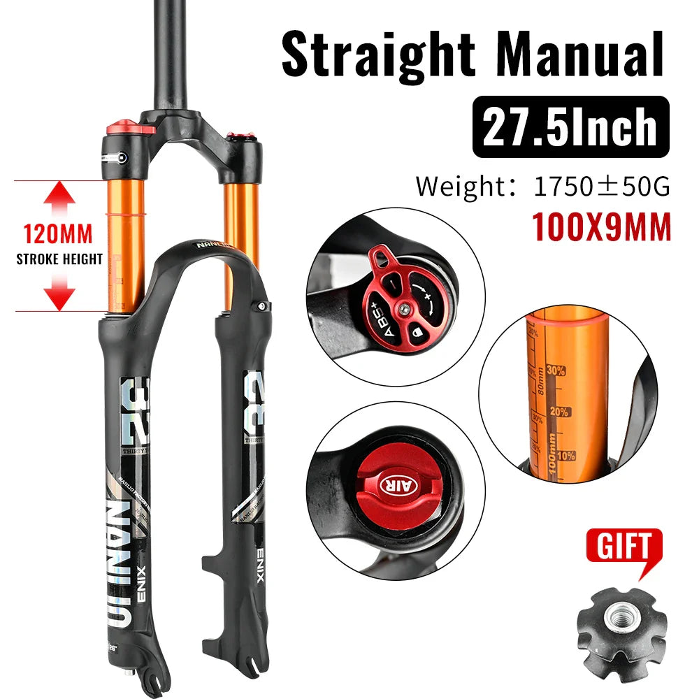 MTB Suspension Fork – Solo Air & Oil Damping, Quick Lockout, Magnesium Alloy, Disc Brake Compatible, Fits 26/27.5/29 in Wheels (Straight or Tapered Steerer)