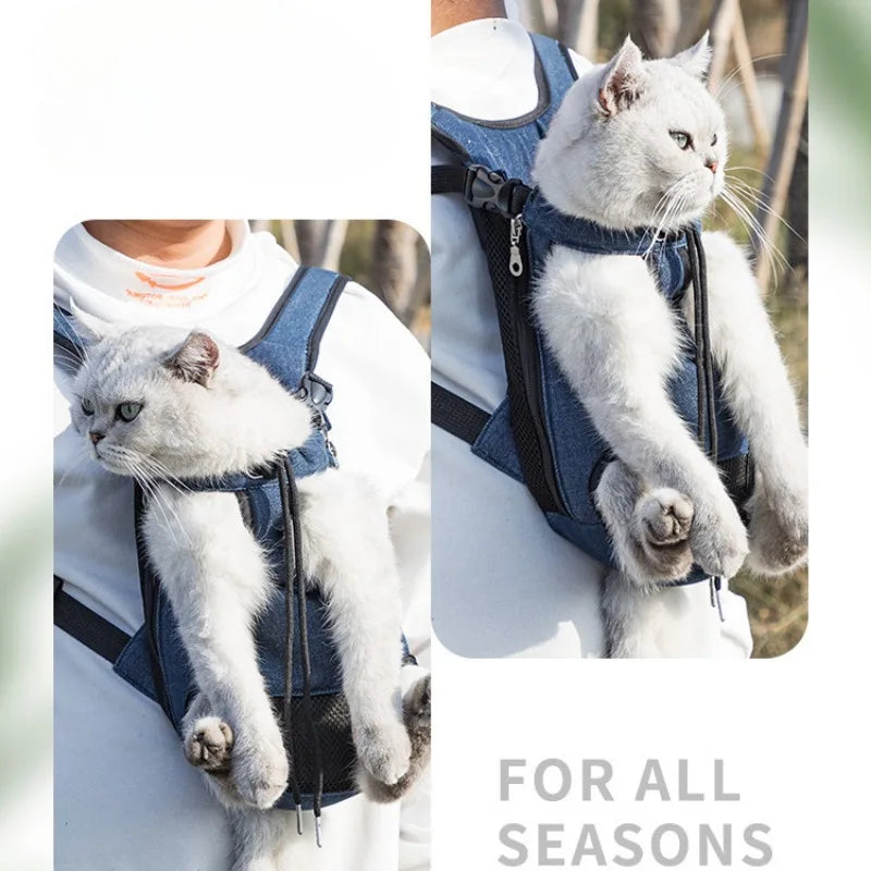 Breathable Double-Shoulder Pet Carrier Backpack — Portable Mesh Front/Back Travel Carrier for Small Dogs & Cats