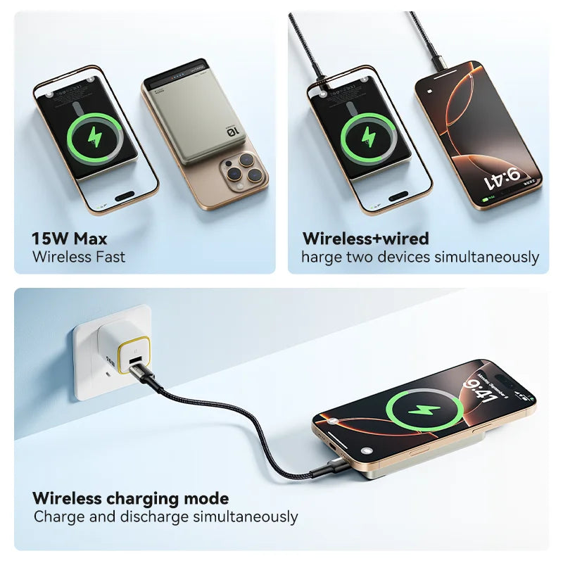 10000mAh Magnetic Wireless Power Bank 20W Fast Charge MagSafe-Compatible Portable Charger