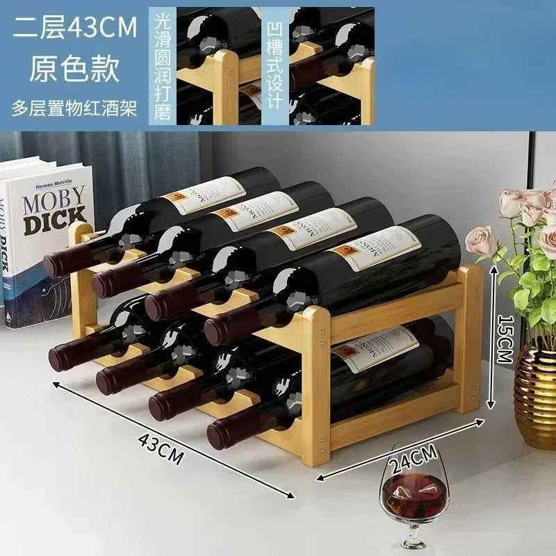 Red Bamboo Tabletop Wine Rack - Grid Wine Bottle Holder & Display