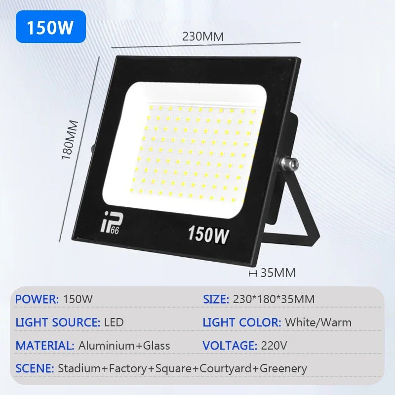 LED Outdoor Floodlight IP66 Waterproof - 10W-200W Options, Cool White 6000K, Garden Porch & Courtyard Spotlight, AC 220V