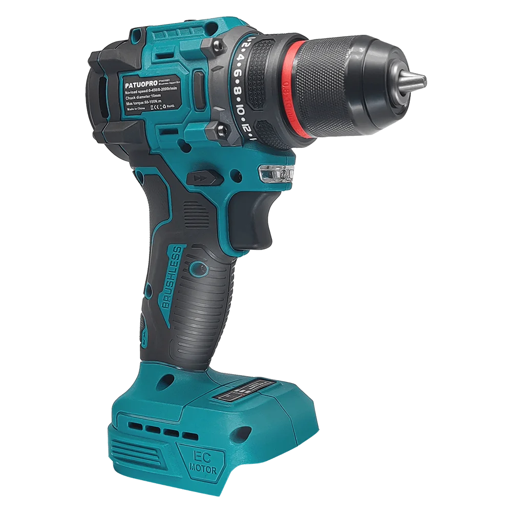 Brushless Cordless Drill 2-Speed - 3/8 in (0.8–10 mm) Keyless Chuck - 21+1 Torque - Compatible with 18V Slide Batteries (Battery Not Included)