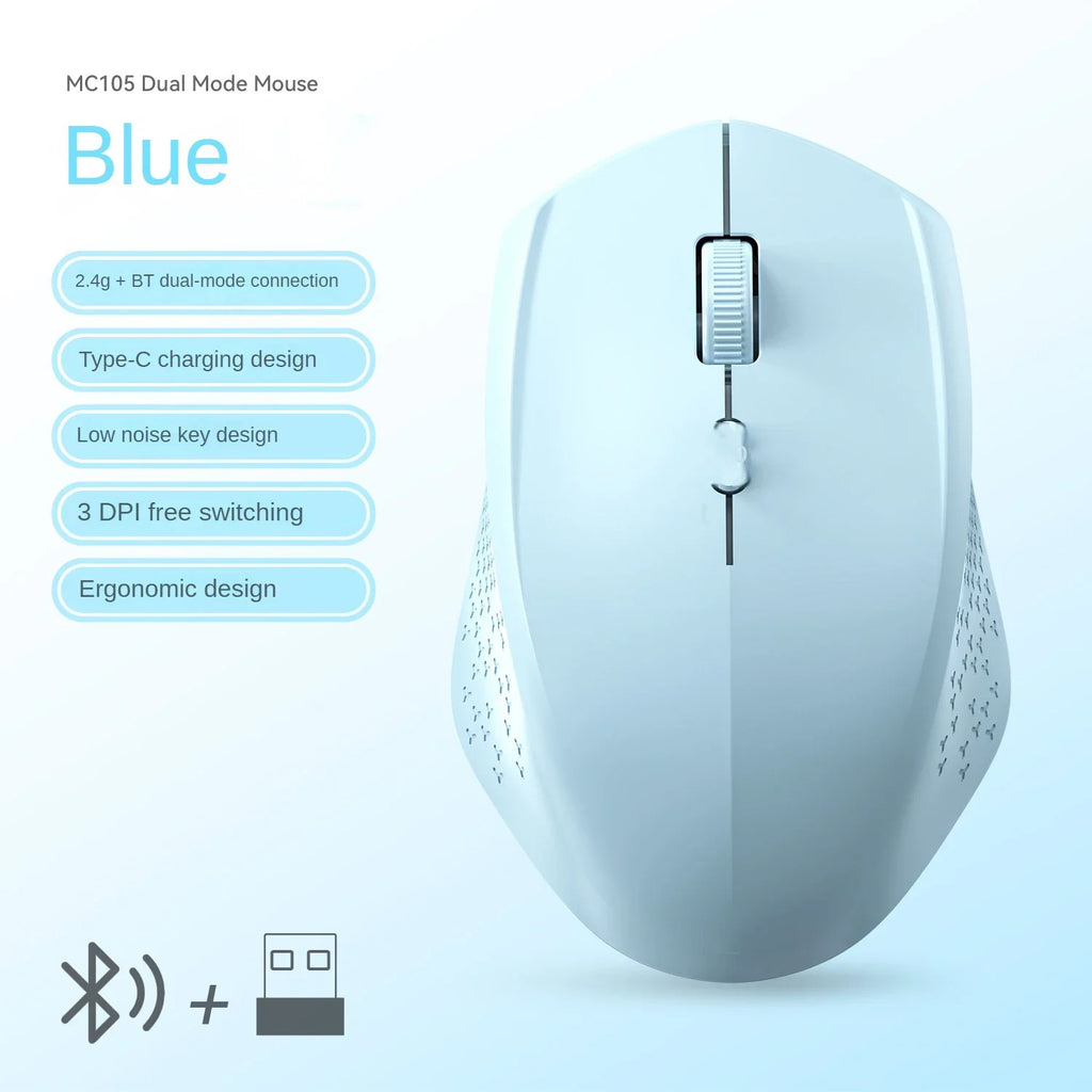 Bluetooth 5.2 + 2.4G Dual-Mode Wireless Mouse Rechargeable Silent 1600 DPI for Laptop Windows Mac Android