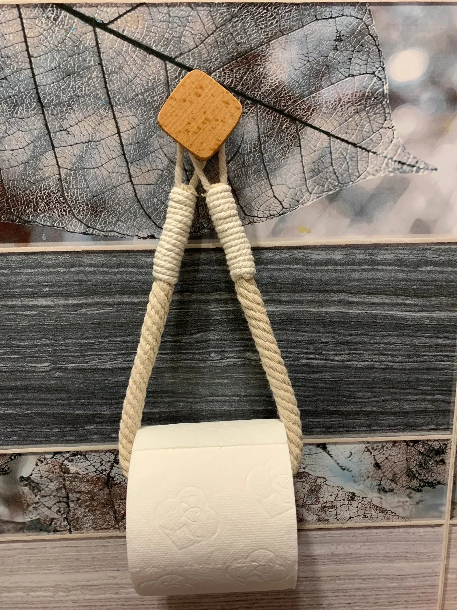 Nail-Free No-Drill Rope Paper Towel & Toilet Roll Holder - Wall-Mounted Towel Rack and Tissue Hook