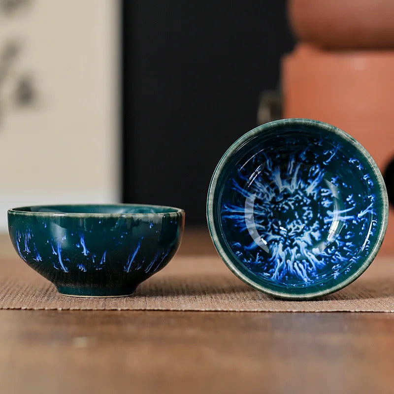 45ml (1.5 fl oz) Ceramic Tasting Teacup – Satin Blue Jianzhan Master Cup for Gongfu Tea