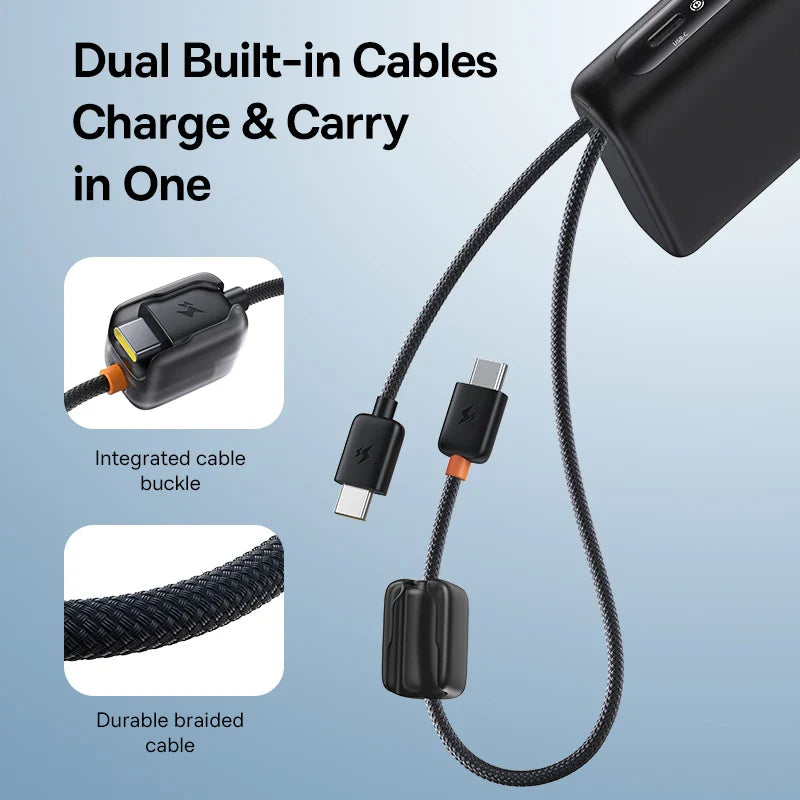 20000mAh 100W Power Bank with Built-In Dual USB-C Cables, Digital Display, Fast Charger for Phones, Tablets & Laptops