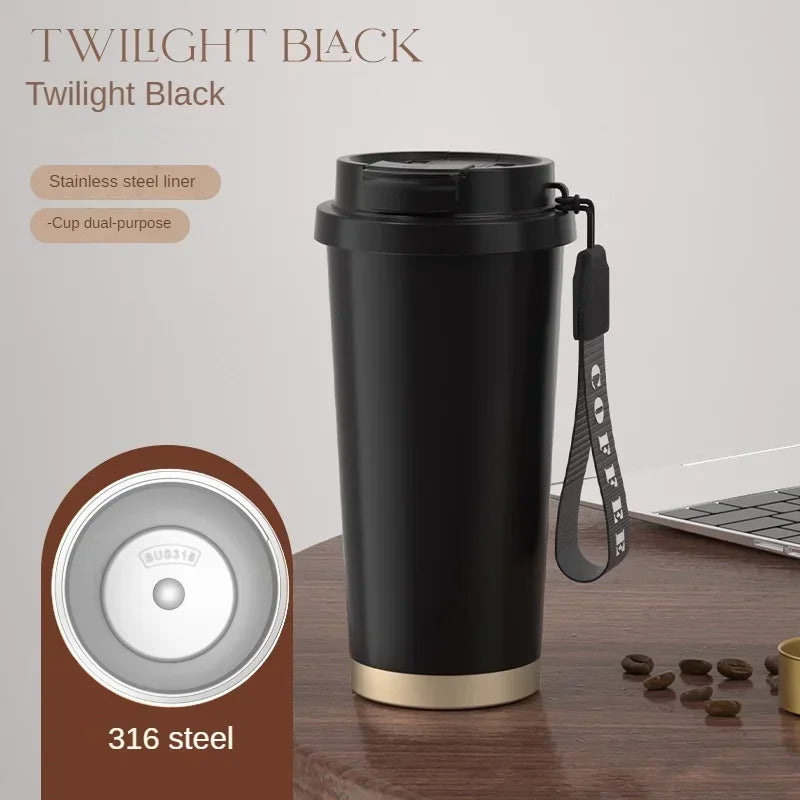 Large 18oz (530ml) Ceramic-Lined Stainless Steel Insulated Travel Mug – Double Wall Vacuum Thermos, Reusable Coffee Tumbler