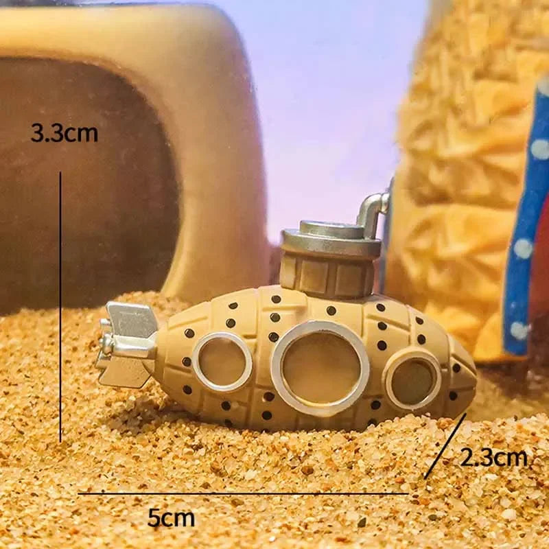 Resin Submarine Aquarium Ornament - Fish Tank Decoration & Shrimp Shelter (13 x 6 x 9 cm / 5.1 x 2.4 x 3.5 in) - Mini 5 x 3.3 x 2.3 cm (2.0 x 1.3 x 0.9 in)