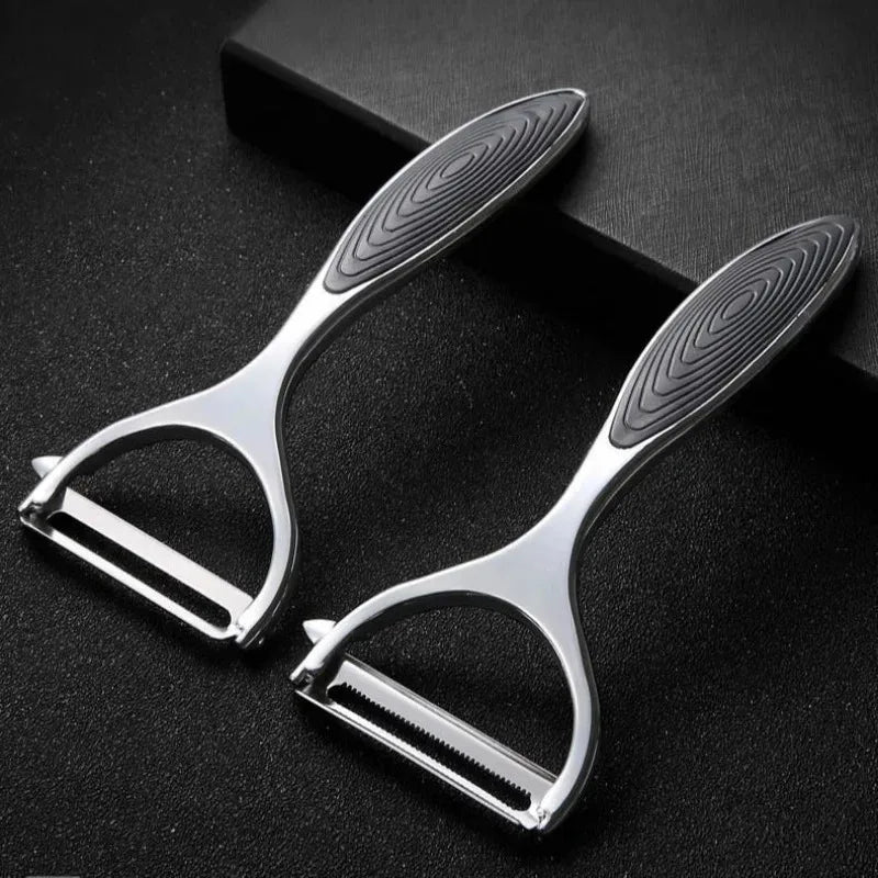 Stainless Steel Multi-Purpose Vegetable Peeler & Grater - Serrated & Flat Blades for Potatoes, Melons, Fruits