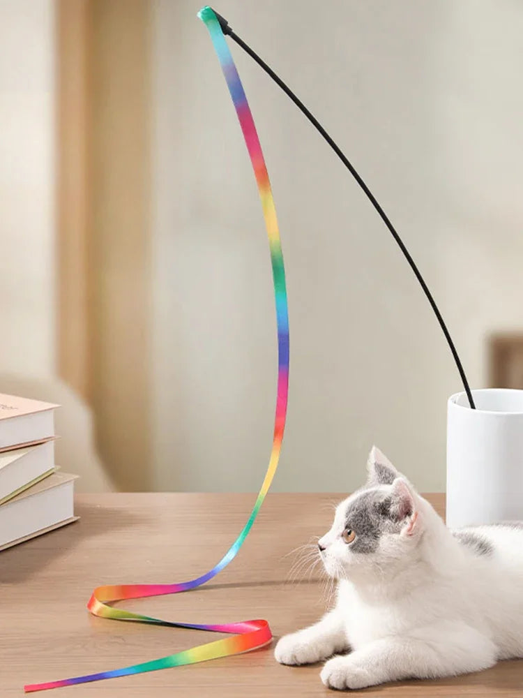 Interactive Cat Teaser Wand with Satin Ribbon – 19 in (49 cm) Rod & 47 in (120 cm) Ribbon Kitten Teaser Toy