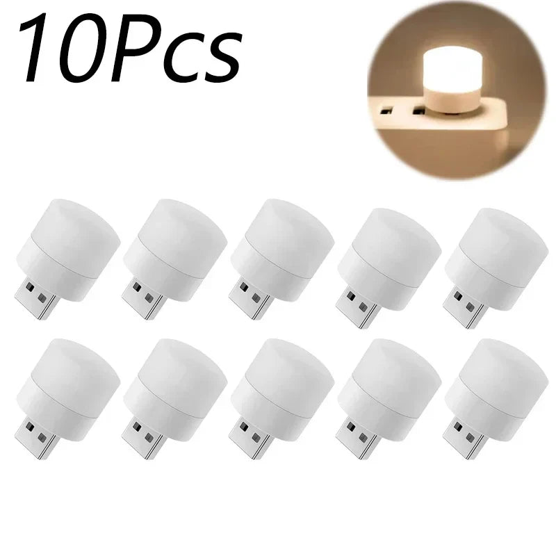 Mini USB LED Night Light - Warm & White Eye-Protection Reading Lamp, Portable USB Plug-In (1/3/5/10 Pack)