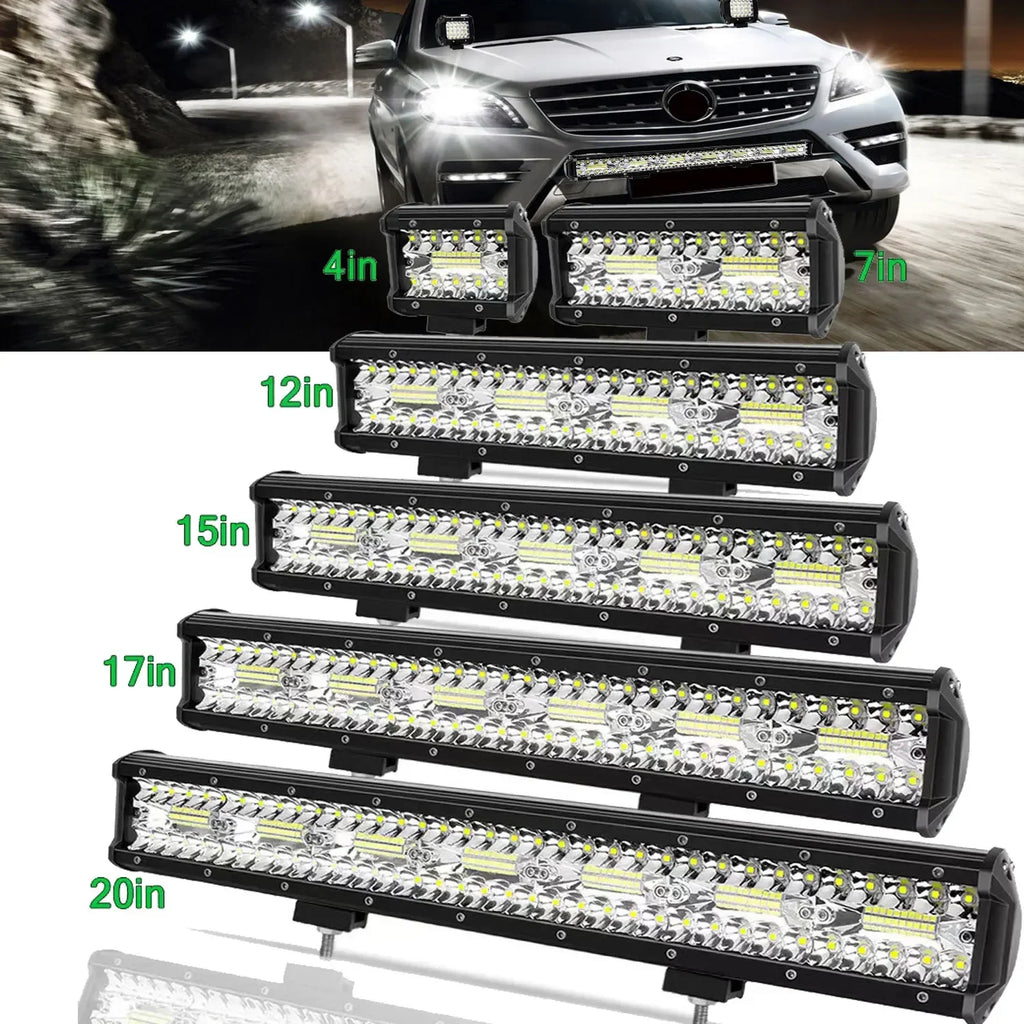LED Light Bar 4/7/12/15/17/20 in (102/178/305/381/432/508 mm) 60–500W 10–32V IP67 Waterproof Flood/Spot Driving Off-Road Truck ATV SUV Boat