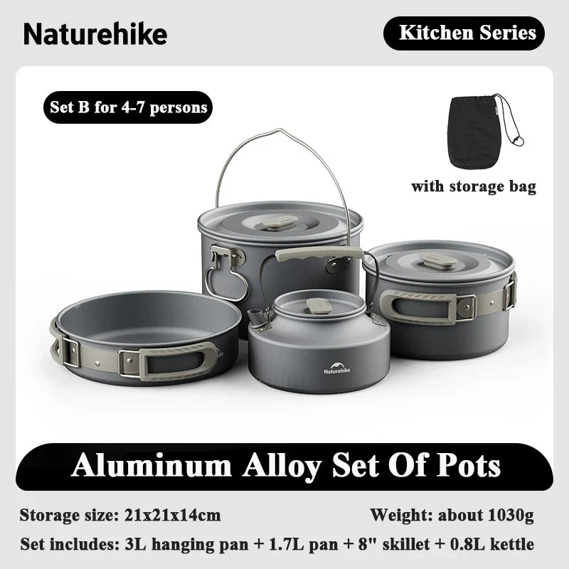 4-7 Person Camping Cookware Set - Lightweight Aluminum Pot Set for Outdoor Picnic & Backpacking