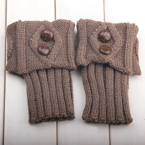 Women's Short Knit Diamond 2-Button Boot Cuffs — Knit Leg Warmers & Boot Covers