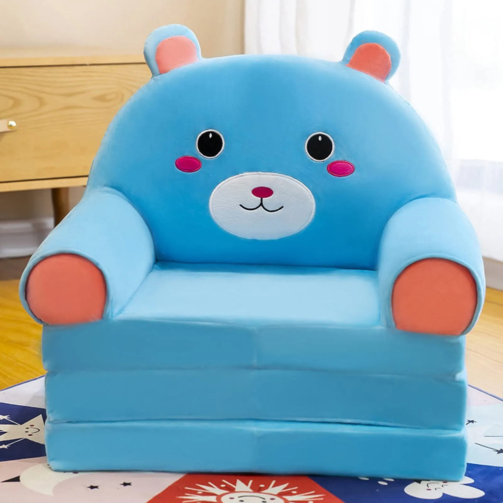 Plush Foldable Kids Sofa Bed 2-in-1 Cartoon Armchair with Removable Washable Cover