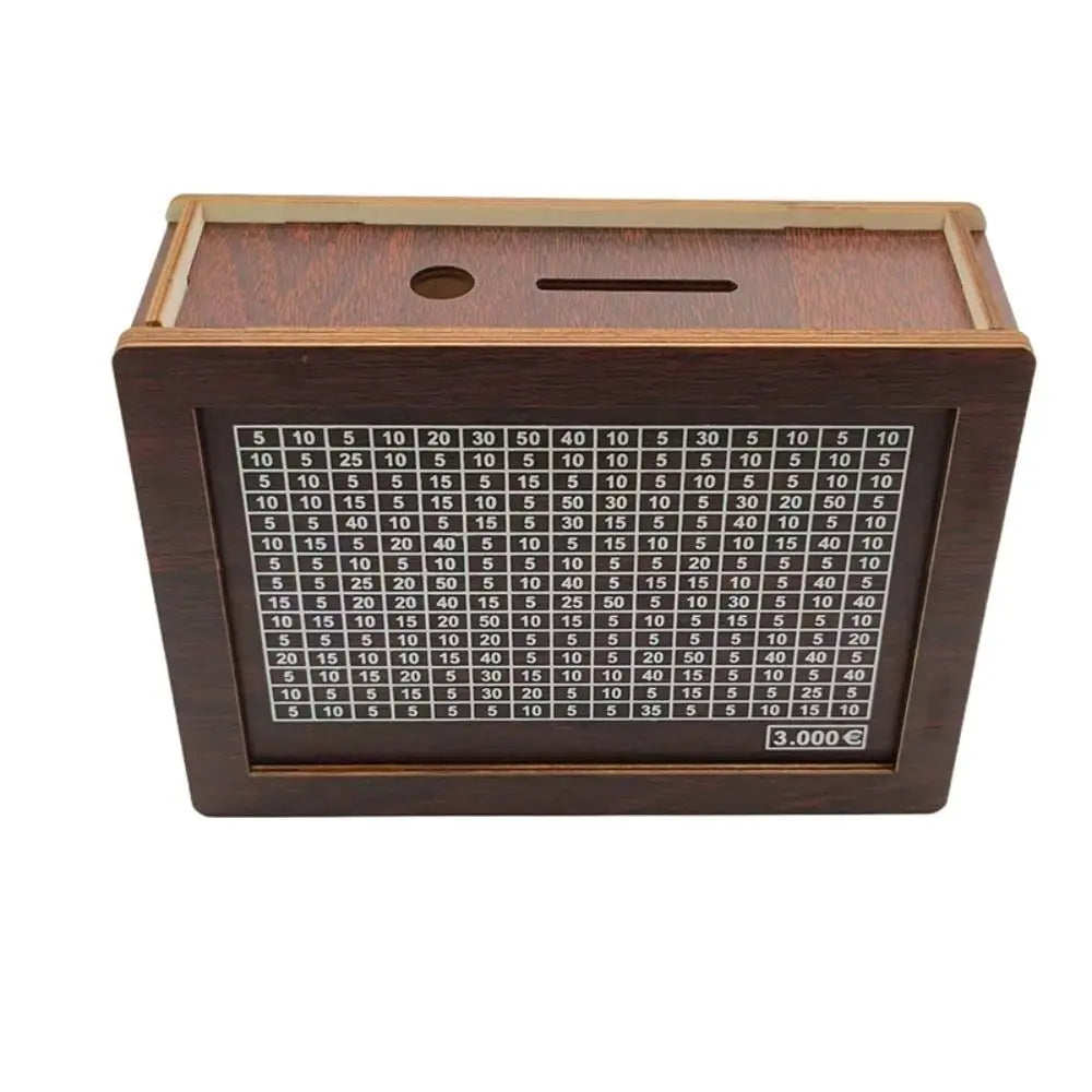 Wooden Piggy Bank Money Box – Reusable Cash Vault for Kids, Euro Savings Challenge (1,000 / 3,000 / 5,000 / 10,000 €)