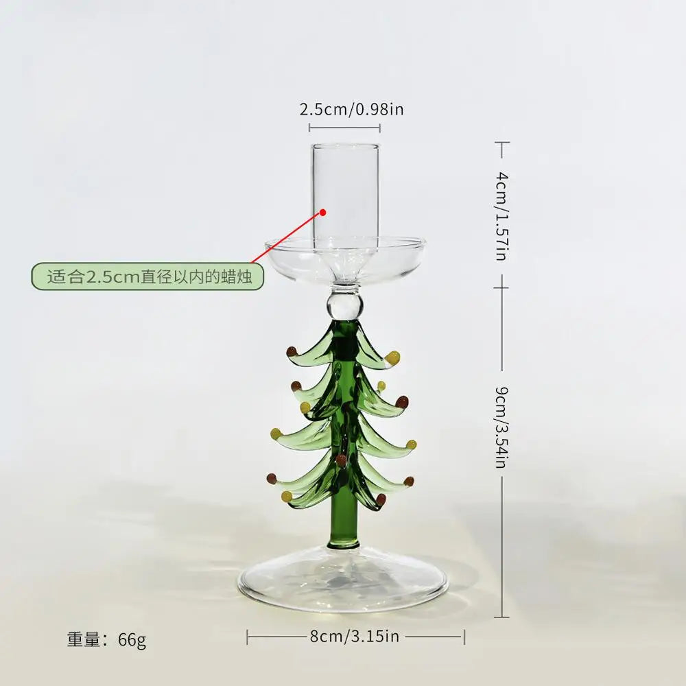Nordic Christmas Tree Glass Candle Holders - Borosilicate Candelabra Tabletop Decor for Home, Party & Birthday