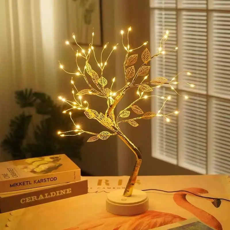 Cherry Blossom Bonsai LED Table Lamp 19.7in (50cm) USB or 3×AA Battery Powered Touch Sensor Night Light Tabletop Decorative Tree