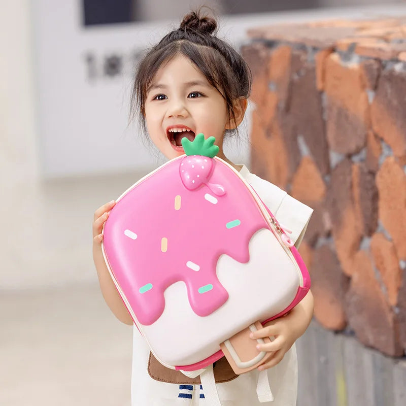 Ice Cream Shape Kids Backpack for Kindergarten - Cute Cartoon School Bag for Girls & Boys, Ages 4-6 (PVC, Zipper)