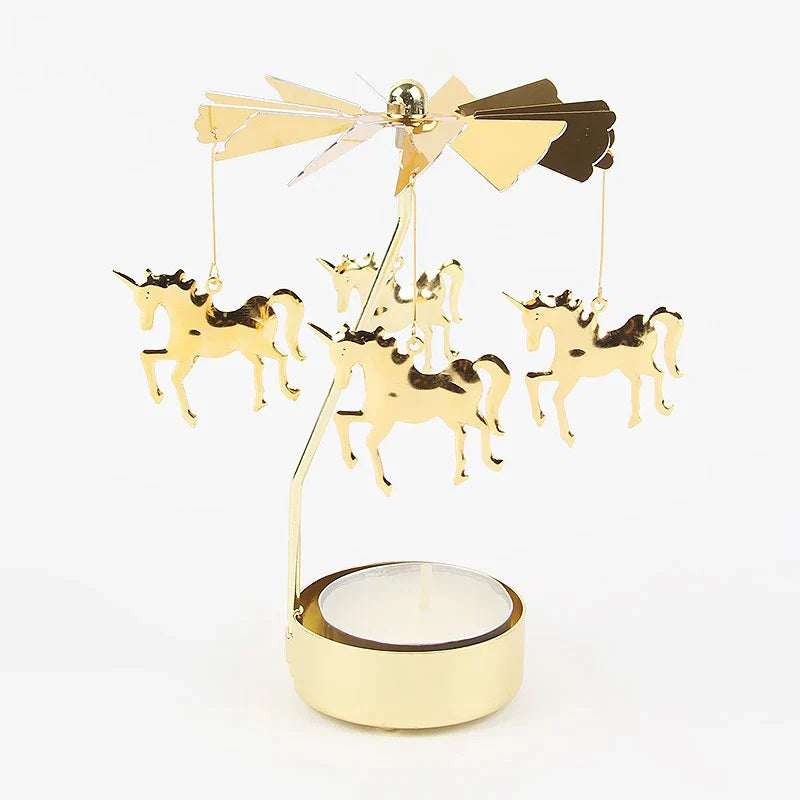 Gold Metal Rotating Tealight Candle Holder - Tabletop Spinner for Wedding Christmas Dinner Party Decoration Gift