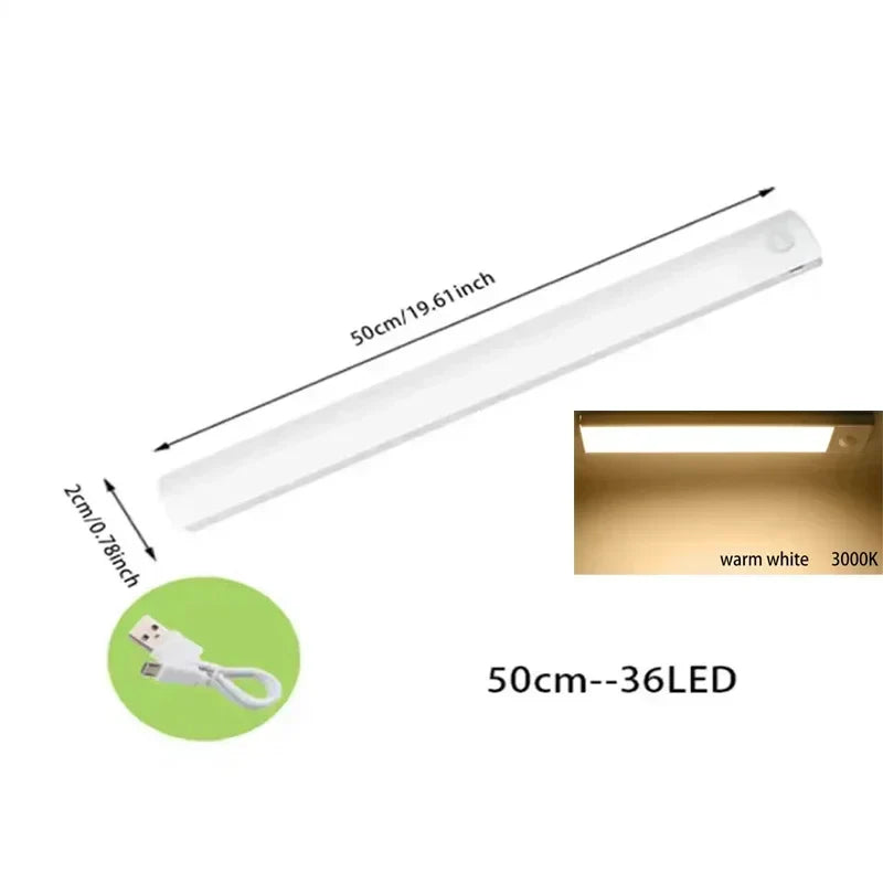 Under-Cabinet Rechargeable LED Motion Sensor Strip Light Magnetic Battery-Operated for Kitchen Cabinet Closet — 10/20/30/50cm (3.9/7.9/11.8/19.7 in)