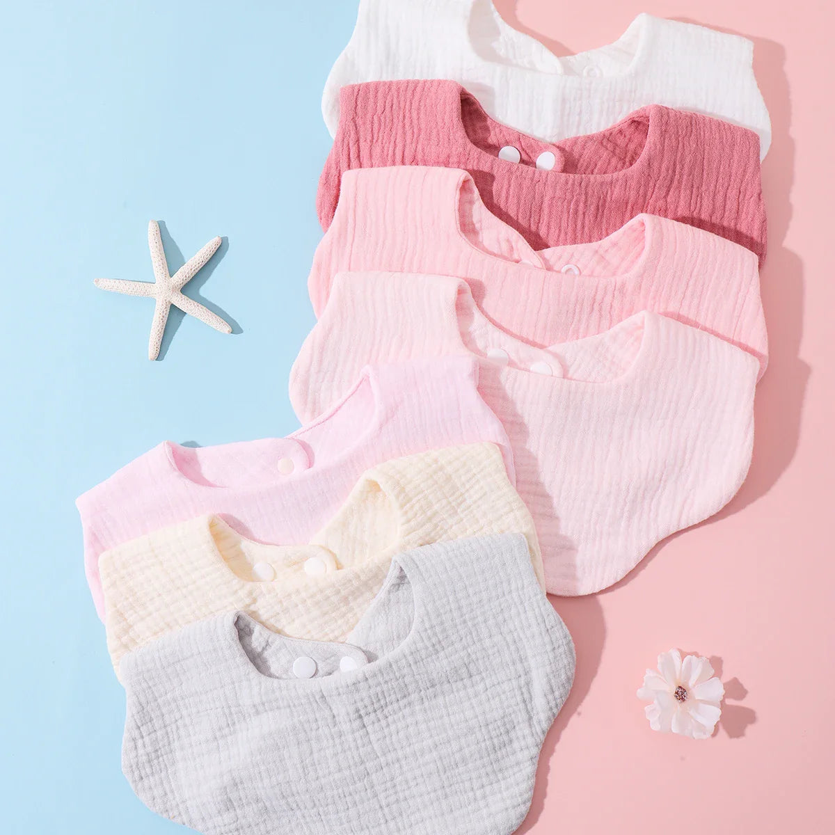 3-Pack Cotton Ruffle Bandana Baby Bibs, Infant & Toddler Burp Cloths Drool Saliva Towels, Solid Colors