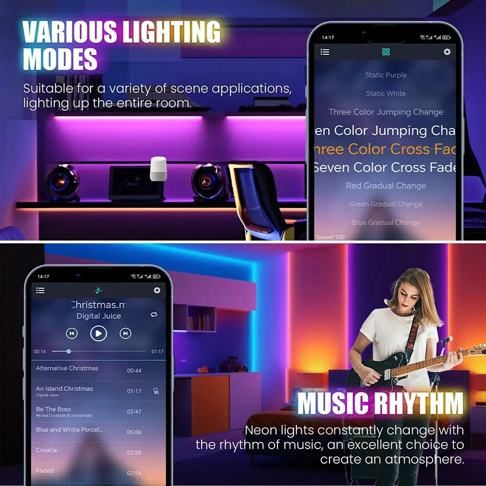24V RGB LED Neon Strip Light – 5m/16.4ft, 10m/32.8ft, 15m/49.2ft, 20m/65.6ft, 30m/98.4ft | Bluetooth App & 24/44-Key Remote, Music Sync, 60 LED/m, IP67 Waterproof