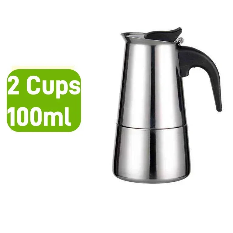 Moka Pot Stovetop Espresso Maker - 2/4/6 Cup Stainless Steel, Induction & Gas Compatible