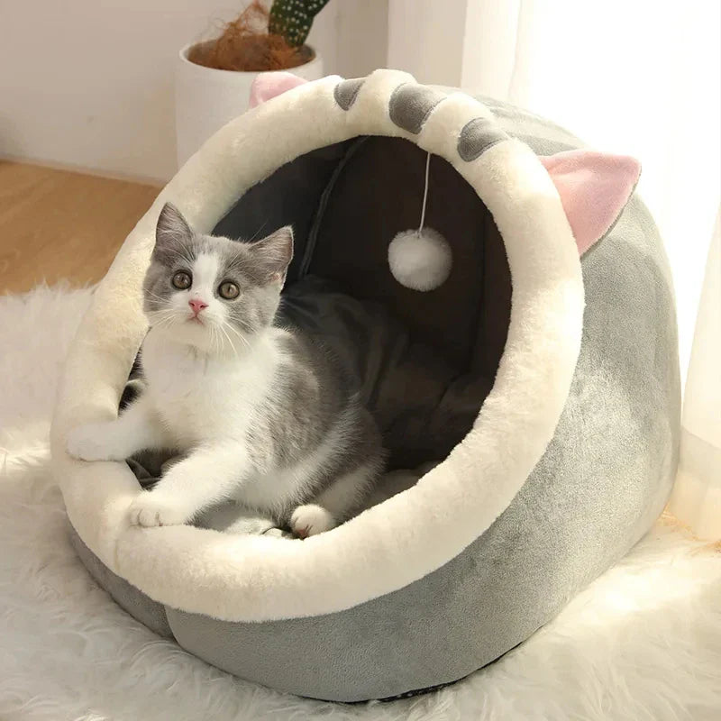 Washable Cozy Cat Bed - Semi-Closed Pet Lounger with Removable Cushion for Cats & Small Dogs (S/M/L)