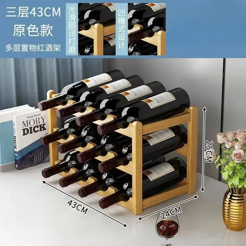 Red Bamboo Tabletop Wine Rack - Grid Wine Bottle Holder & Display