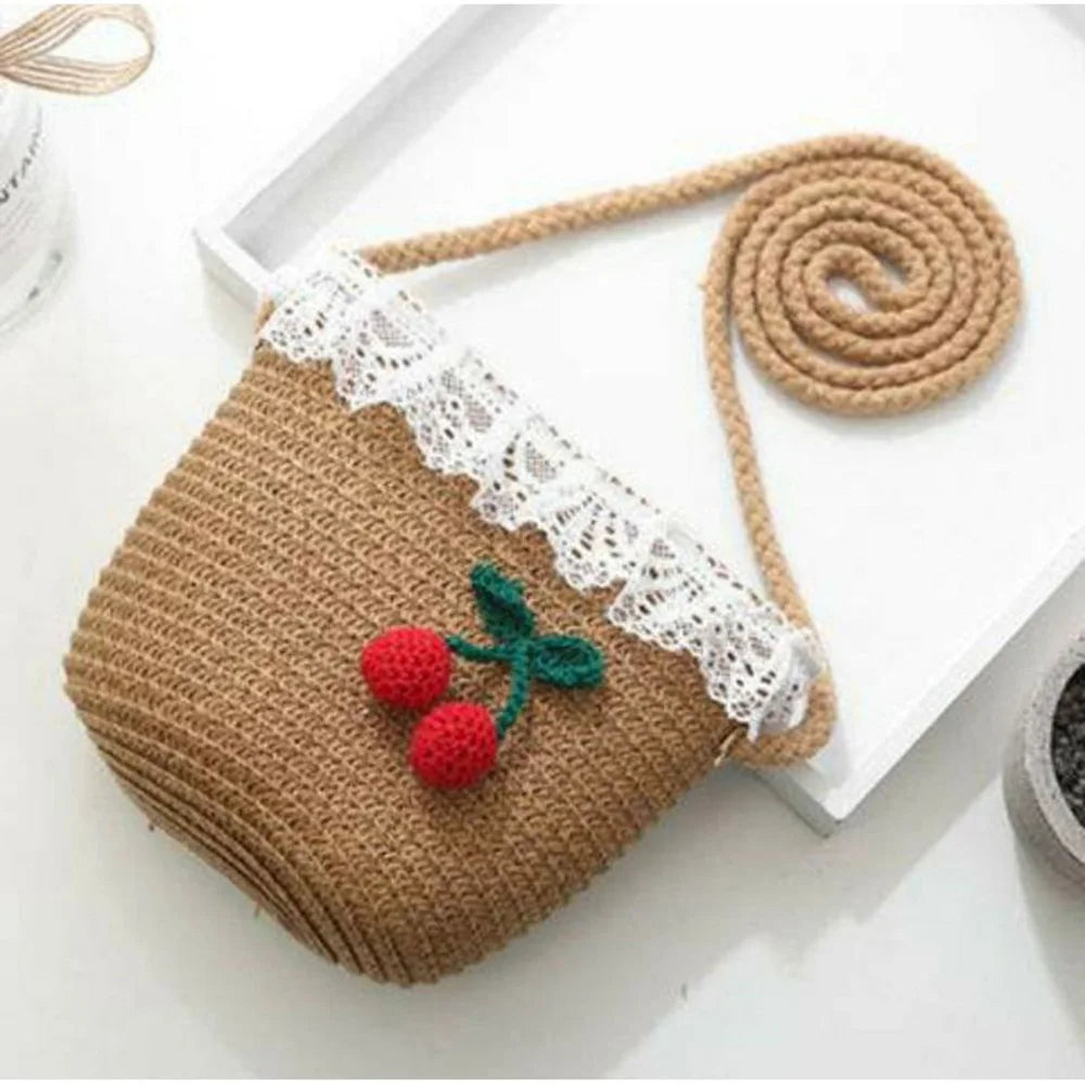Kids Mini Woven Natural Straw Crossbody Bag for Girls Cute Shoulder Purse
