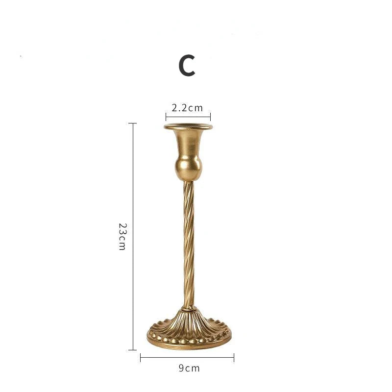 3-Piece Brass Gold Candlestick Holder Set 5.9/7.3/9.3 in (15/18.5/23.5 cm) Taper Candle Stands for Wedding & Home Decor