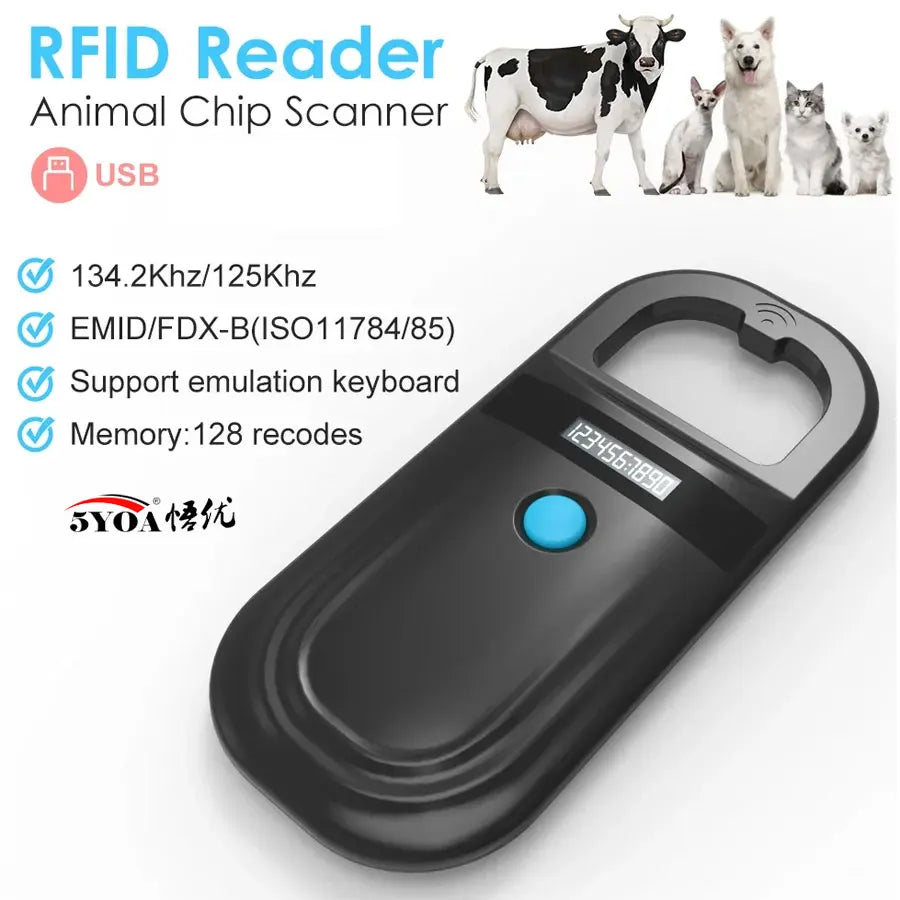 Handheld Pet Microchip Reader OLED — EMID & FDX-B (ISO11784/85) RFID Rechargeable Scanner for Dogs, Cats & Pigs