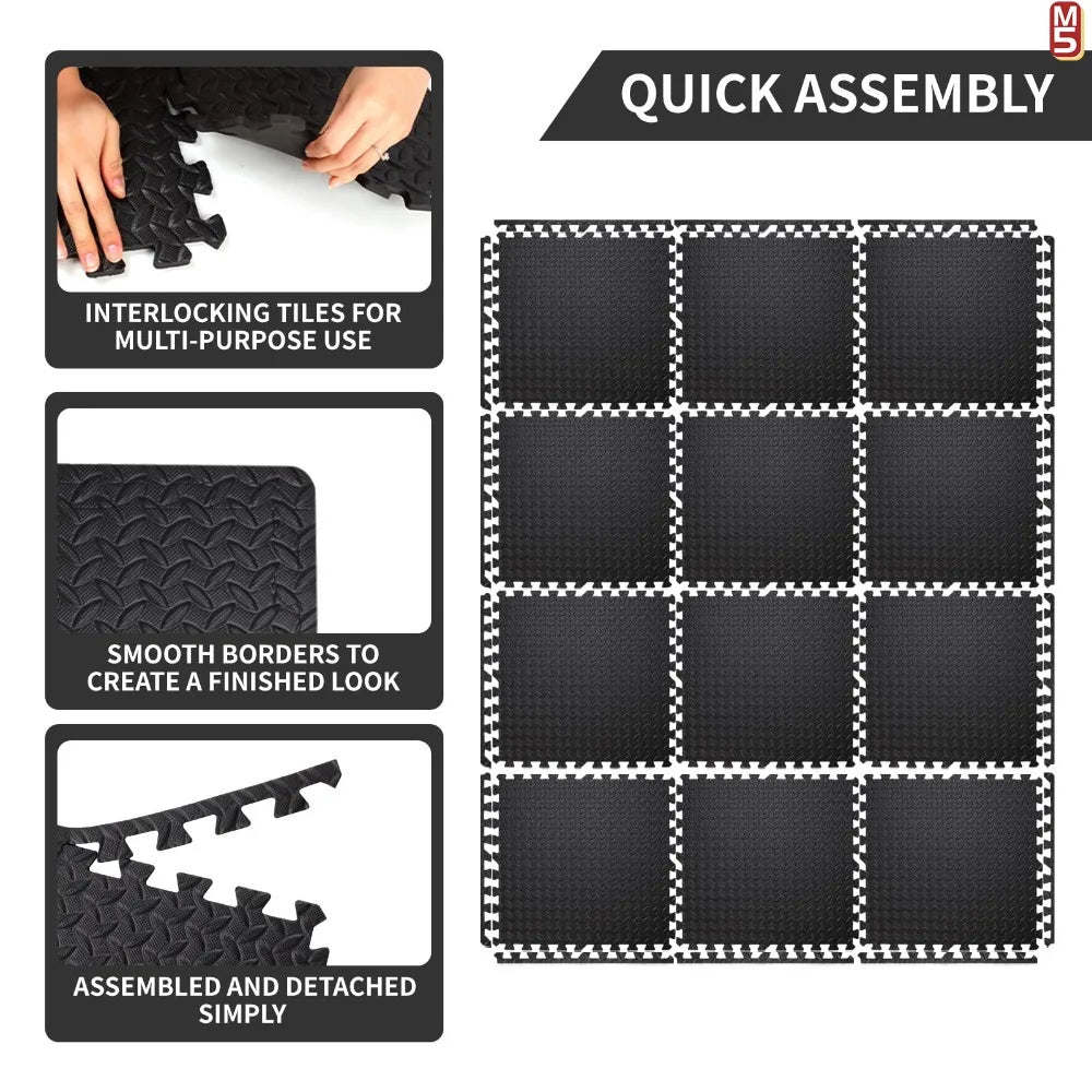 EVA Foam Interlocking Puzzle Exercise Mat Non-Slip Acupressure Massage Floor Tiles for Home Gym Playroom Garage