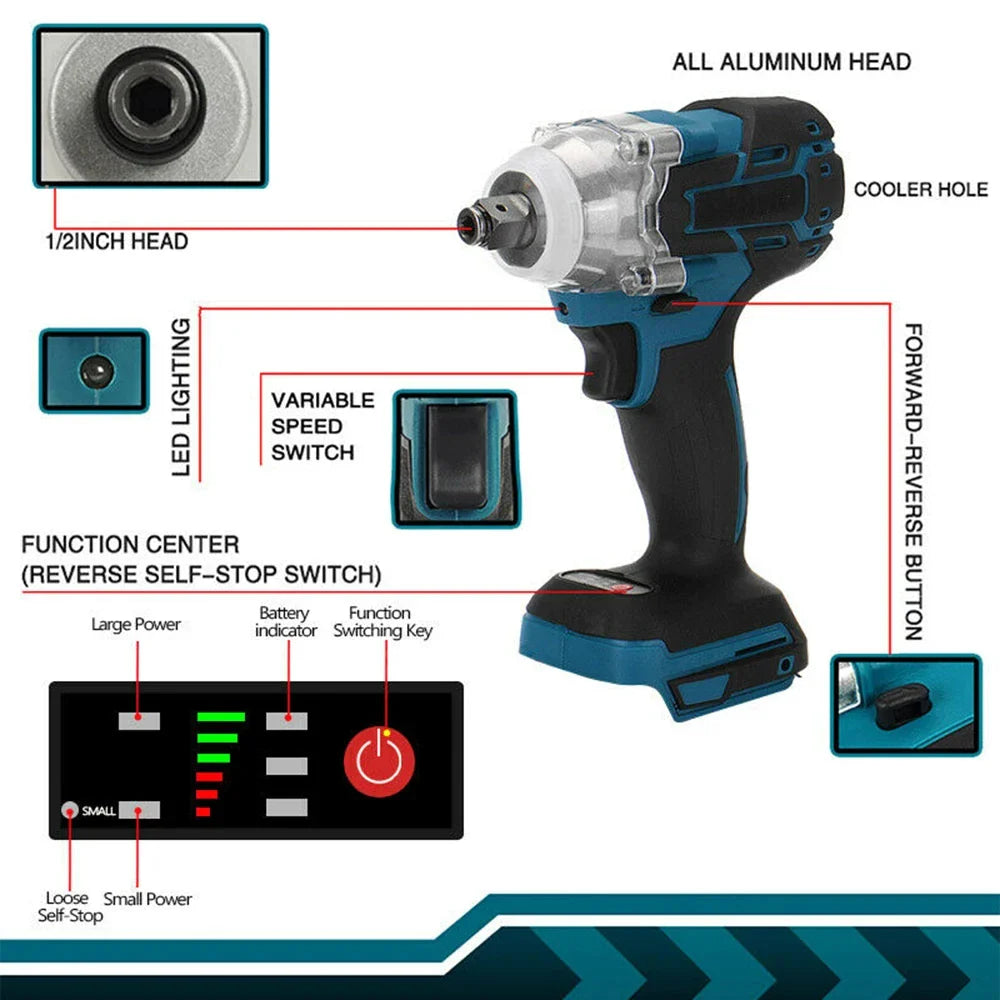 125mm (5 in) Brushless 18V Cordless Angle Grinder + 1/2 in Impact Wrench Combo Kit - 2x 15000mAh Batteries, Charger, LED