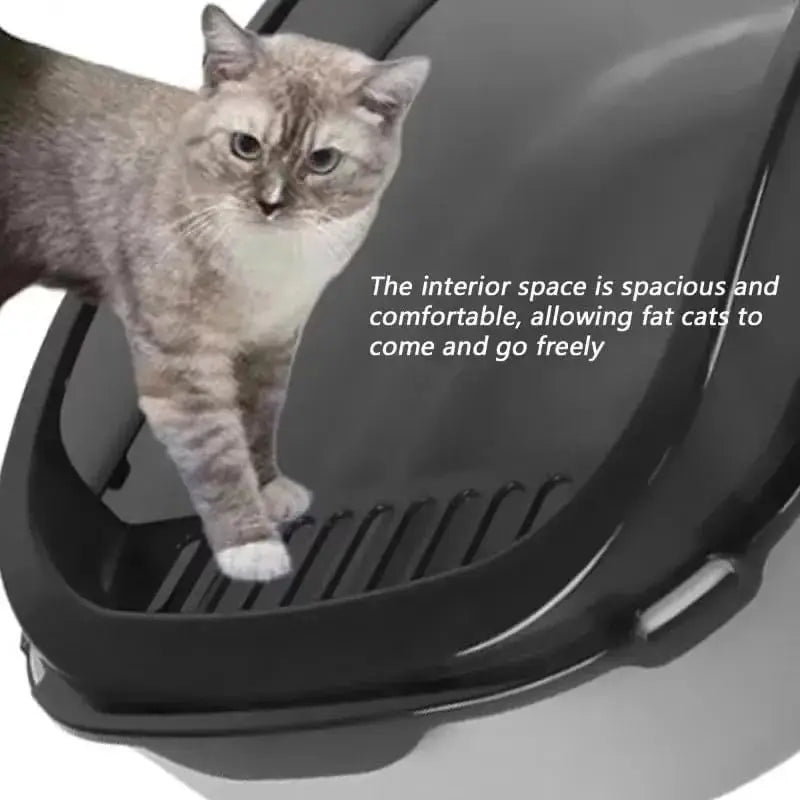 Semi-Enclosed Cat Litter Box Splashproof High-Side Kitten Litter Tray for Indoor Use