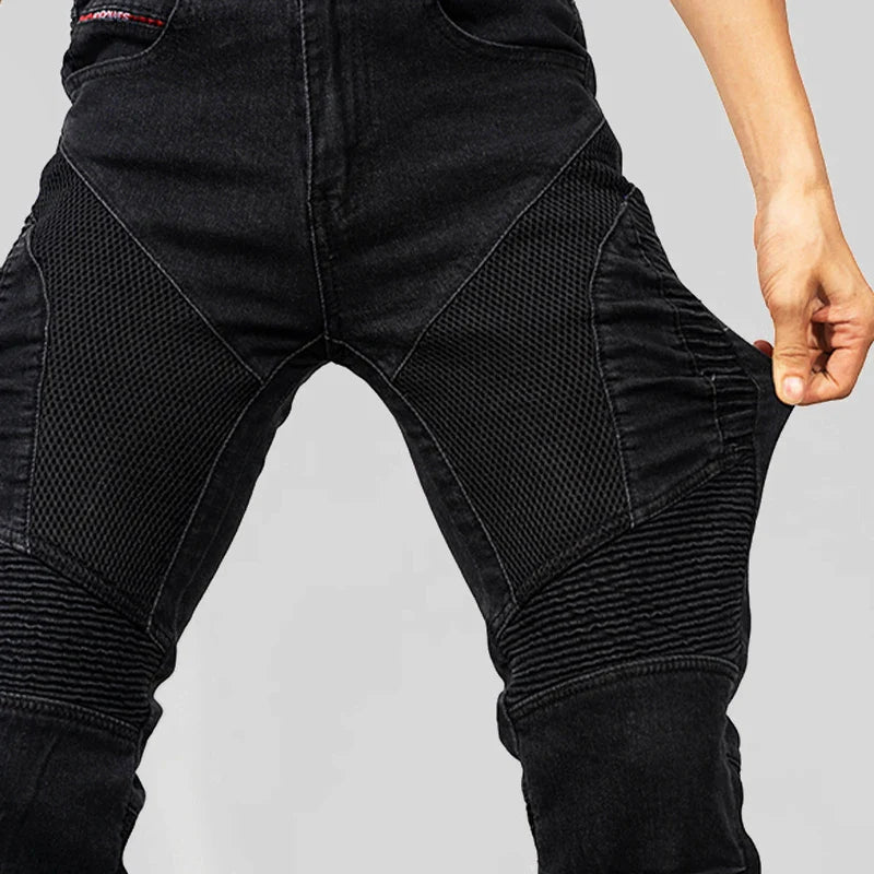 Men's Motorcycle Riding Pants with Removable Armor - Breathable Mesh Touring Motocross Pants (Blue/Black)
