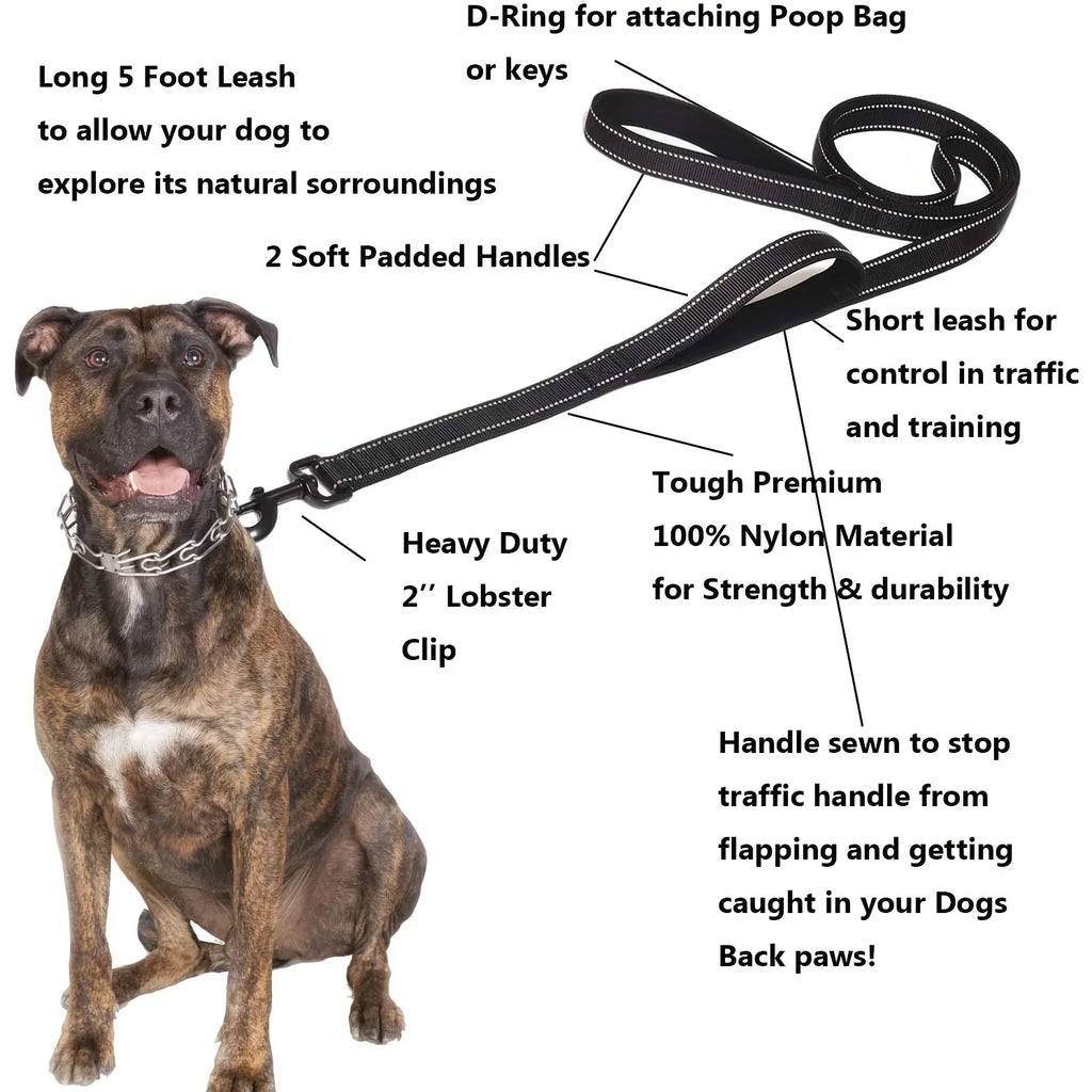 Heavy Duty Double Handle Dog Leash - Dual Handle Training Lead for Outdoor Travel & Greater Control