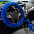 3-Piece Winter Rabbit Plush Car Steering Wheel Cover Set — Handbrake & Gear Lever Sleeves, Soft Fur Auto Interior Accessories