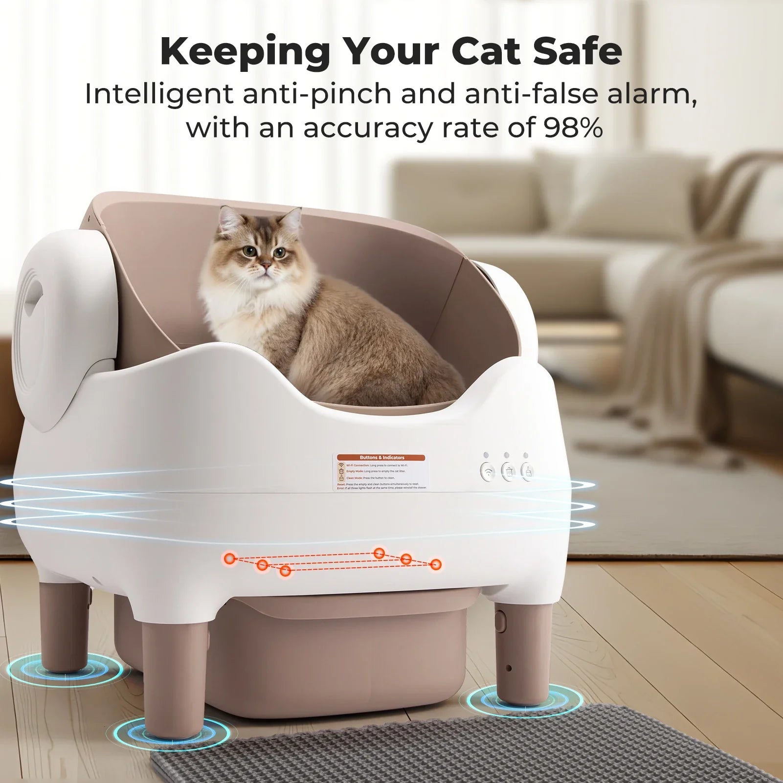 Self-Cleaning Cat Litter Box with App Control — Open-Top Auto Litter Box, 10L Odor-Free Waste Bin, Whisper-Quiet Smart Litter Box for Multi-Cat Homes