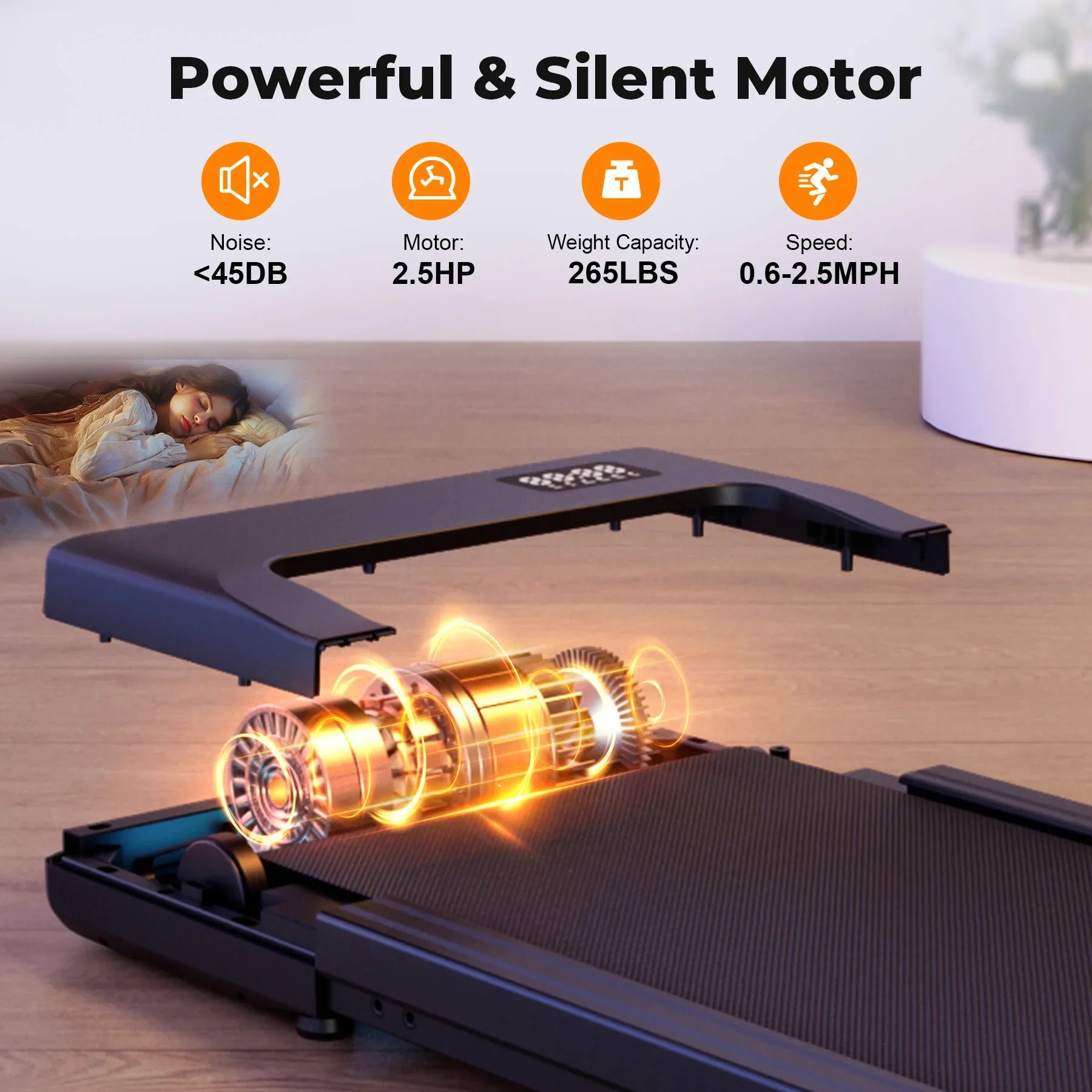 Under-Desk Walking Pad Treadmill 2-in-1 Portable Treadmill with Remote & LED Display 2.5HP for Home and Office