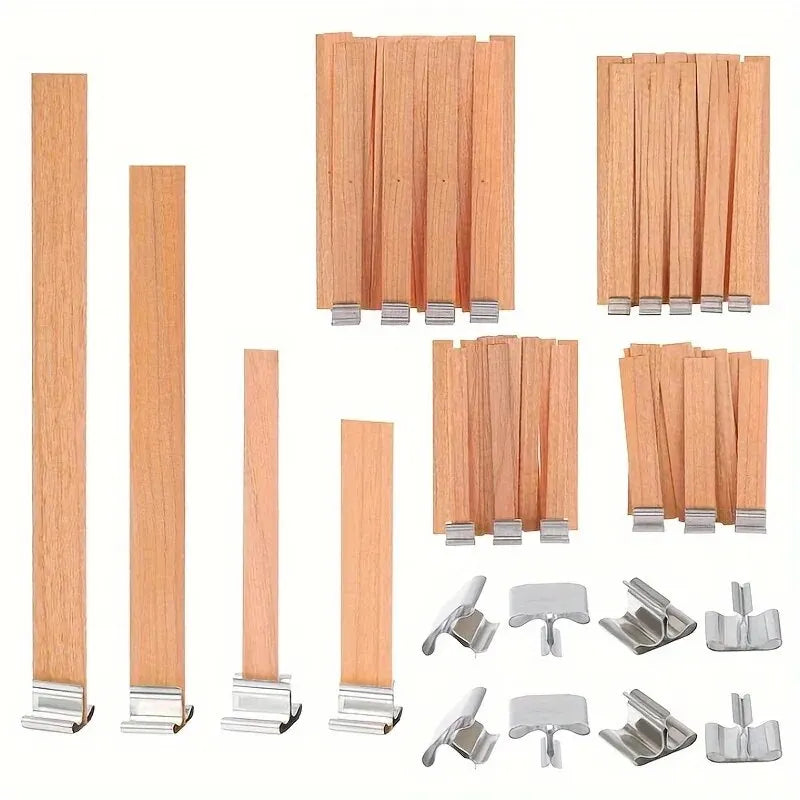 30-Pack Premium Wooden Candle Wicks with Metal Clip Bases for Candle Making – Paraffin & Beeswax Smokeless Wicks