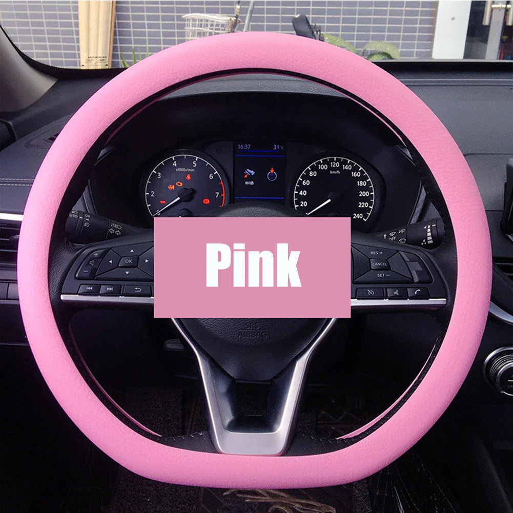 Universal Silicone Steering Wheel Cover – Elastic Non-Slip Grip, Fits 36–40 cm (14–16 in) Wheels, Multi-Color Car Accessory